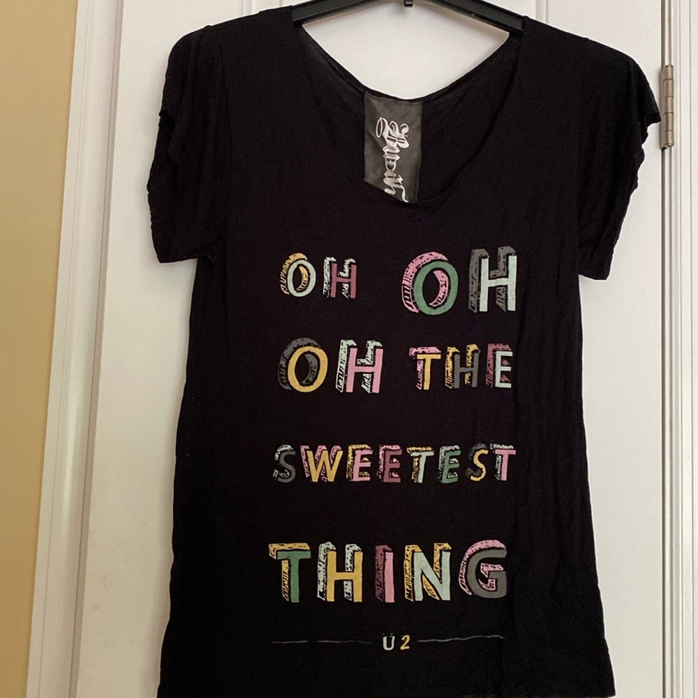 Designer Black Sparkling Beads Embellished U 2 Tee NeverUsed